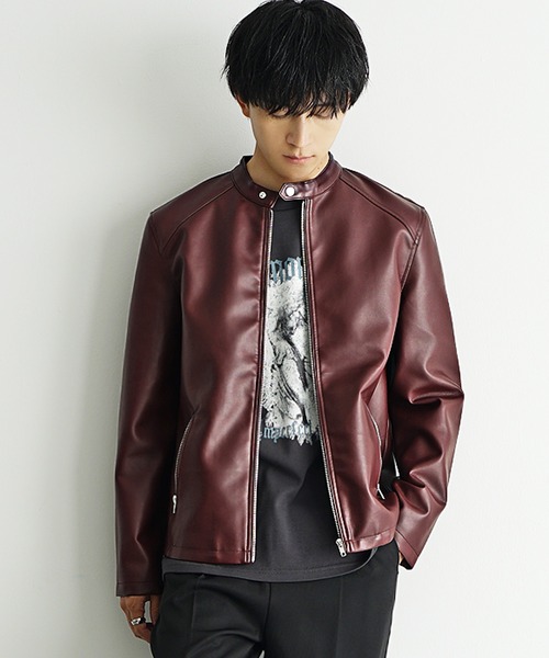 セール】【MinoriTY select】PUレザーシングルライダースジャケット