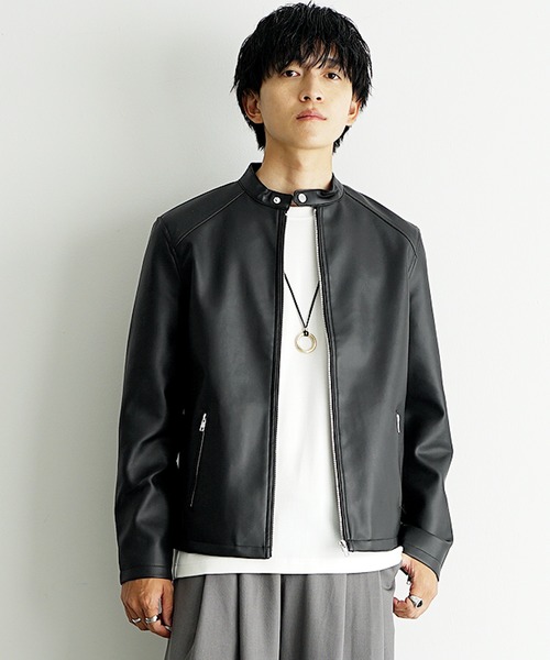 セール】【MinoriTY select】PUレザーシングルライダースジャケット