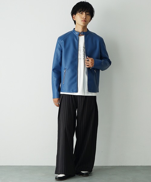 MinoriTY(マイノリティ)の「【MinoriTY select】PUレザーシングルライダースジャケット メンズ 革ジャン 革ジャケット(ライダースジャケット・メンズ・ブルー/ネイビー/ブラック/ワイン・M/L/LL)」の8枚目の写真