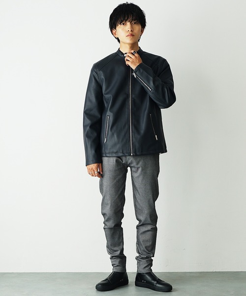 MinoriTY(マイノリティ)の「【MinoriTY select】PUレザーシングルライダースジャケット メンズ 革ジャン 革ジャケット(ライダースジャケット・メンズ・ブルー/ネイビー/ブラック/ワイン・M/L/LL)」の15枚目の写真