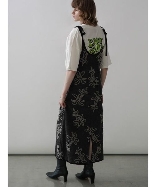 セール】SHOULDER RIBBON FLOWER JACQUARD KNIT ONEPIECE（ワンピース