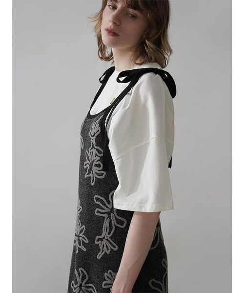 セール】SHOULDER RIBBON FLOWER JACQUARD KNIT ONEPIECE（ワンピース