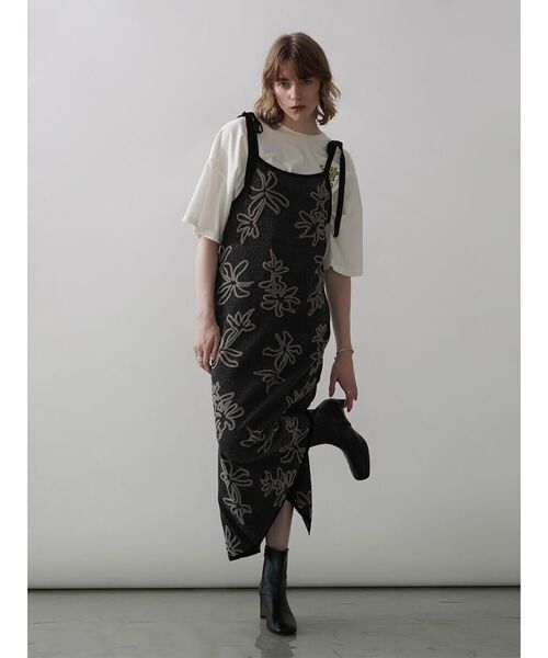 セール】SHOULDER RIBBON FLOWER JACQUARD KNIT ONEPIECE（ワンピース