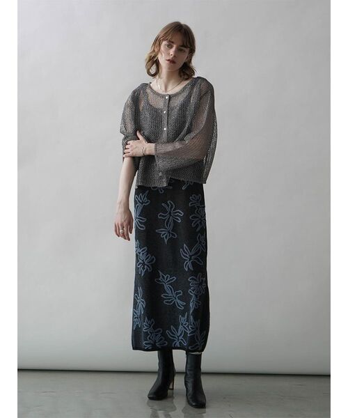 セール】SHOULDER RIBBON FLOWER JACQUARD KNIT ONEPIECE（ワンピース