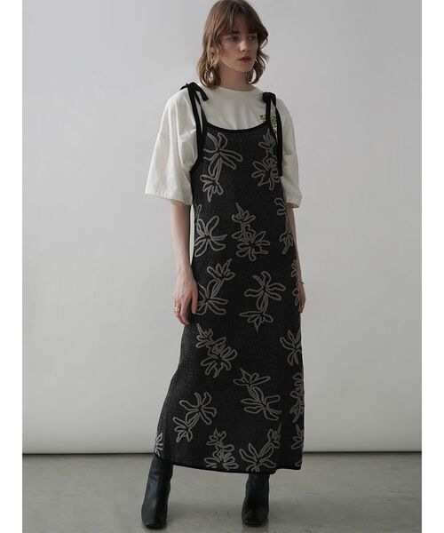 セール】SHOULDER RIBBON FLOWER JACQUARD KNIT ONEPIECE（ワンピース