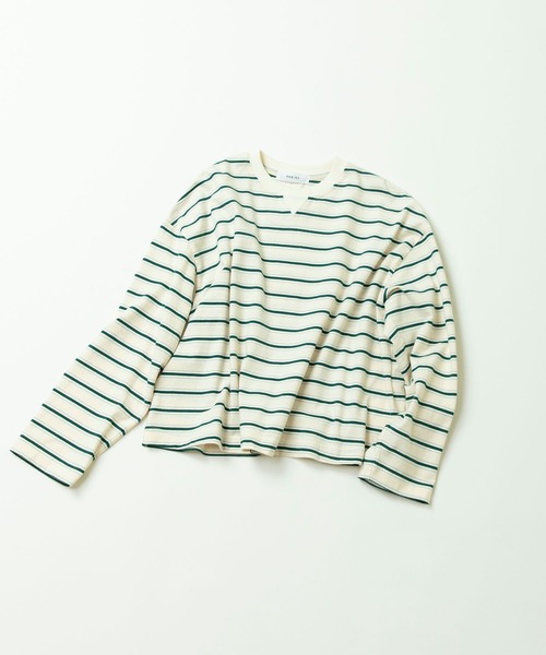 PAR ICI(パーリッシィ)の「マルチボーダー天竺 ガゼットショートプルオーバー(Tシャツ/カットソー・レディース・ホワイト/ブラック/オレンジ・FREE)」の2枚目の写真