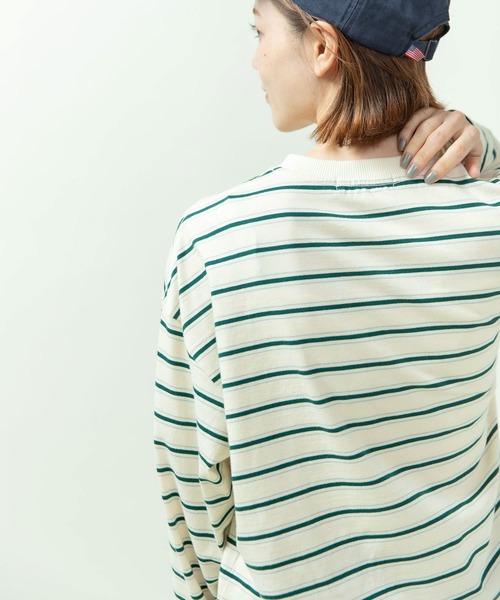 PAR ICI(パーリッシィ)の「マルチボーダー天竺 ガゼットショートプルオーバー(Tシャツ/カットソー・レディース・ホワイト/ブラック/オレンジ・FREE)」の8枚目の写真