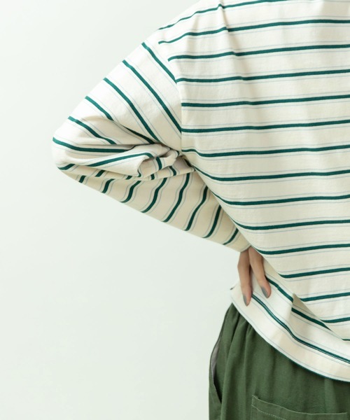 PAR ICI(パーリッシィ)の「マルチボーダー天竺 ガゼットショートプルオーバー(Tシャツ/カットソー・レディース・ホワイト/ブラック/オレンジ・FREE)」の11枚目の写真