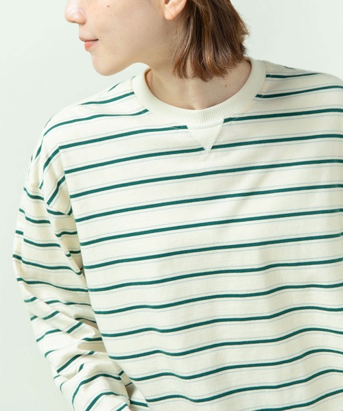 PAR ICI(パーリッシィ)の「マルチボーダー天竺 ガゼットショートプルオーバー(Tシャツ/カットソー・レディース・ホワイト/ブラック/オレンジ・FREE)」の9枚目の写真