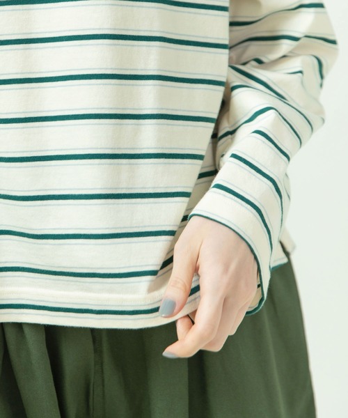 PAR ICI(パーリッシィ)の「マルチボーダー天竺 ガゼットショートプルオーバー(Tシャツ/カットソー・レディース・ホワイト/ブラック/オレンジ・FREE)」の10枚目の写真