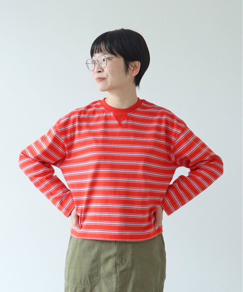 PAR ICI(パーリッシィ)の「マルチボーダー天竺 ガゼットショートプルオーバー(Tシャツ/カットソー・レディース・ホワイト/ブラック/オレンジ・FREE)」の20枚目の写真