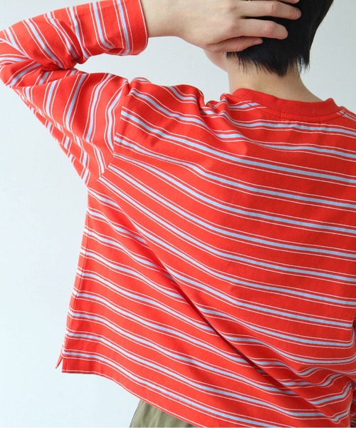 PAR ICI(パーリッシィ)の「マルチボーダー天竺 ガゼットショートプルオーバー(Tシャツ/カットソー・レディース・ホワイト/ブラック/オレンジ・FREE)」の21枚目の写真