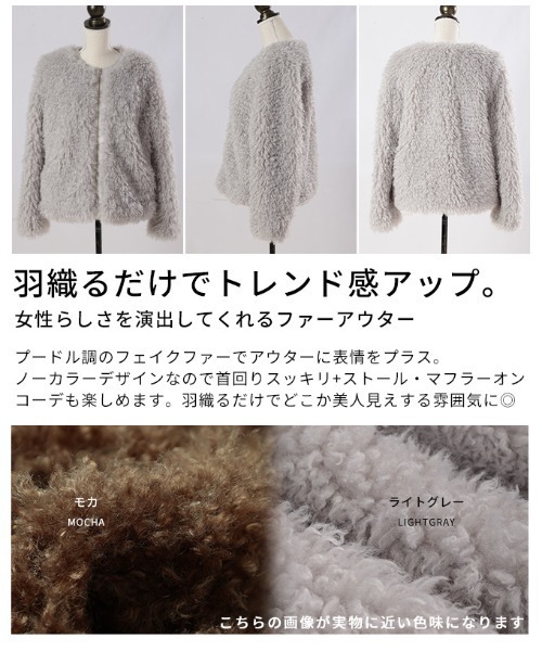 Sawa a la mode（サワアラモード）の「フェイクファージャケット（ブルゾン・レディース・ライトグレー/モカ・FREE）」の6枚目の写真