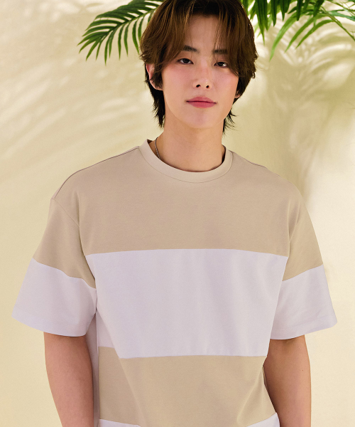 CHASECULT(チェイスカルト)の「男性カラーブロック半袖Tシャツ-DBRK5817D0X(Tシャツ/カットソー・メンズ・Beige・95/105/100)」の2枚目の写真