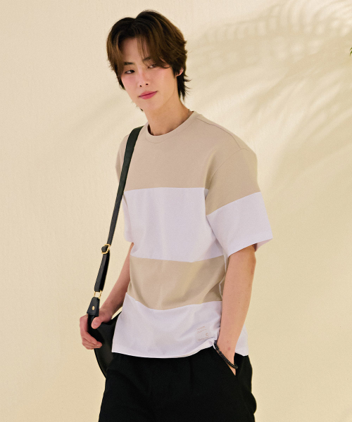 CHASECULT(チェイスカルト)の「男性カラーブロック半袖Tシャツ-DBRK5817D0X(Tシャツ/カットソー・メンズ・Beige・95/105/100)」の3枚目の写真