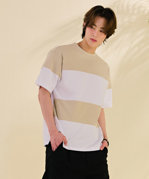 CHASECULT(チェイスカルト)の「男性カラーブロック半袖Tシャツ-DBRK5817D0X(Tシャツ/カットソー・メンズ・Beige・95/105/100)」の4枚目の写真