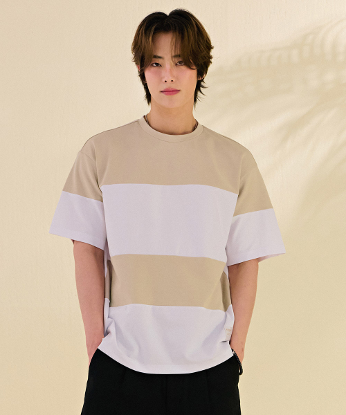 CHASECULT(チェイスカルト)の「男性カラーブロック半袖Tシャツ-DBRK5817D0X(Tシャツ/カットソー・メンズ・Beige・95/105/100)」の5枚目の写真