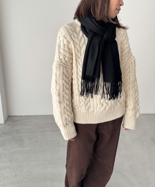 CANAL JEAN(キャナルジーン)の「El mar ウールフリンジマフラー(マフラー・レディース・グレー/ブルー/ピンク/ブラック・ONE SIZE)」の2枚目の写真