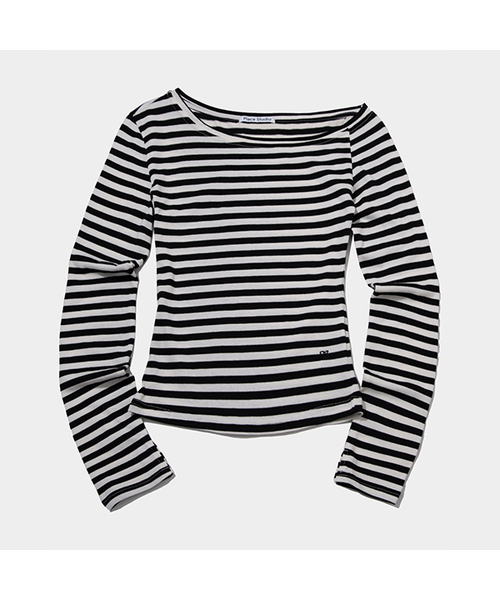 PLACE STUDIO(プレイススタジオ)の「ストライプサイドアシンメトリーワンオフショルダーダンガラTシャツ_2COLOR(Tシャツ/カットソー・レディース・ブラック/アイボリー・FREE)」の2枚目の写真