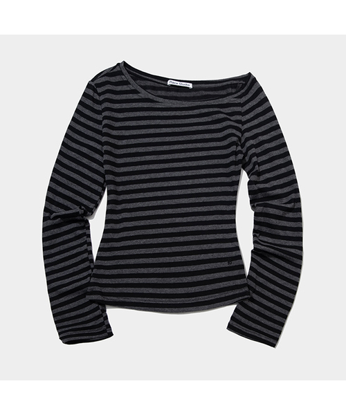 PLACE STUDIO(プレイススタジオ)の「ストライプサイドアシンメトリーワンオフショルダーダンガラTシャツ_2COLOR(Tシャツ/カットソー・レディース・ブラック/アイボリー・FREE)」の1枚目の写真