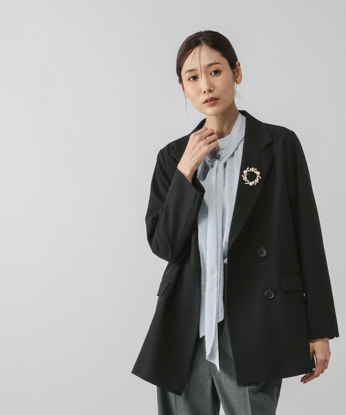 GLOBAL WORK(グローバルワーク)の「ウツクシルエットダブルジャケット/581025(テーラードジャケット・レディース・ブラック/ライトベージュ/モカ/サックスブルー/ネイビー・X-SMALL/SMALL/MEDIUM/LARGE/X-LARGE)」の2枚目の写真