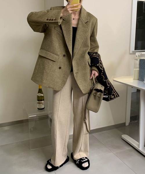 by LEGNA（バイレグナ）の「裏起毛ピンタックヘリンボーンワイドパンツ（その他パンツ・レディース・ブラック/ベージュ・MEDIUM/LARGE/X-LARGE）」の10枚目の写真