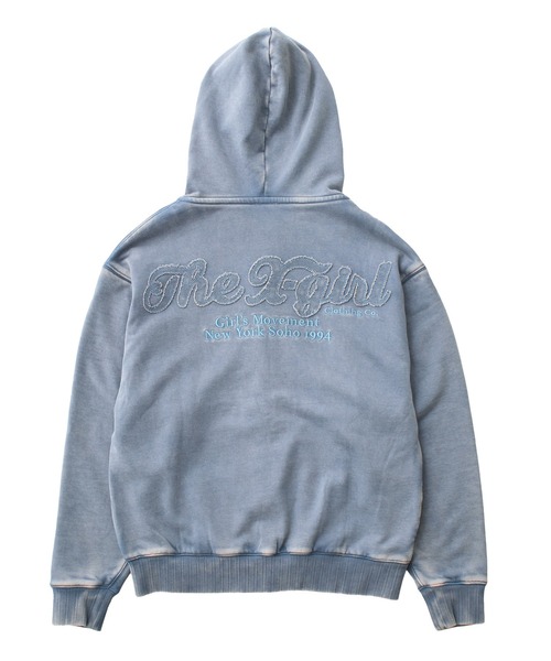 X-girl(エックスガール)の「BLEACHED LOGO PATCH ZIP UP SWEAT HOODIE(パーカー・レディース・グレー/ブルー/ピンク・S/M)」の7枚目の写真
