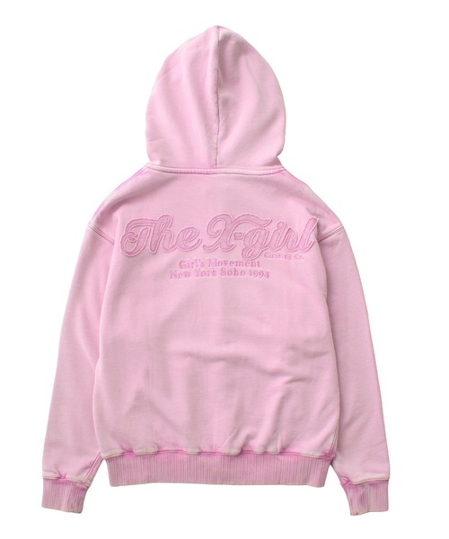 BLEACHED LOGO PATCH ZIP UP SWEAT HOODIE（パーカー）｜X-girl