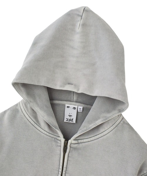 BLEACHED LOGO PATCH ZIP UP SWEAT HOODIE（パーカー）｜X-girl