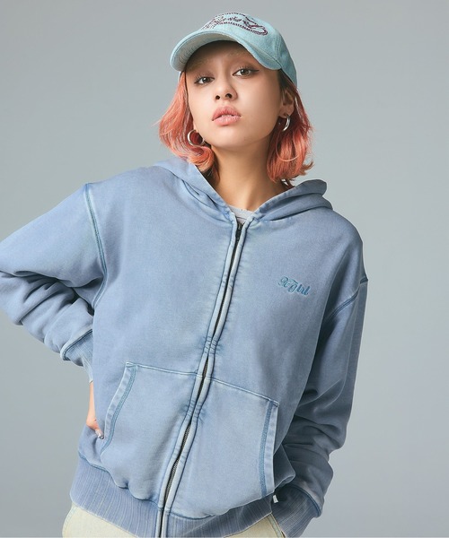 X-girl（エックスガール）の「BLEACHED LOGO PATCH ZIP UP SWEAT