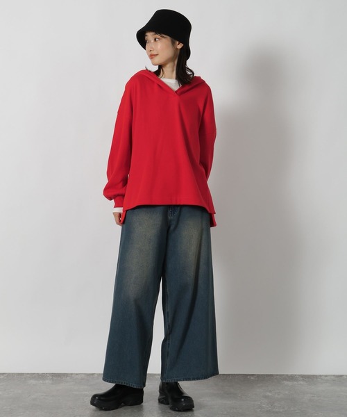 LAKOLE（ラコレ）の「裏起毛ダンボールパーカー / 626328（パーカー・レディース・レッド/ブラウン/ブラック/グレー・FREE）」の6枚目の写真