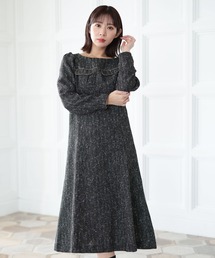 Ruwan yu（ルワンユー）の「スクエアネックツイードフレアワンピース『大きいサイズ対応』（ワンピース）」