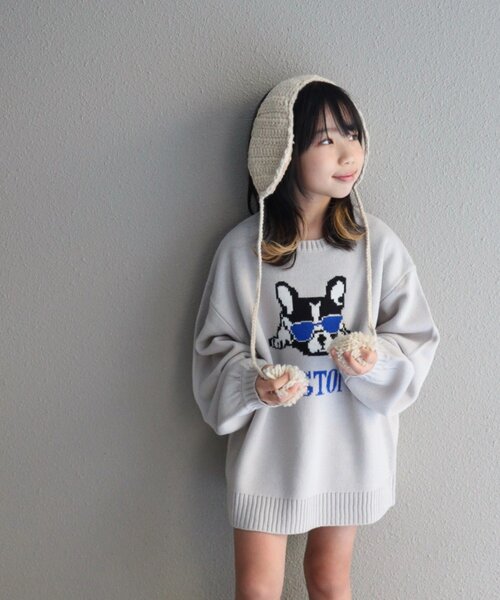 CIAOPANIC TYPY（チャオパニックティピー）の「【KIDS】【ジュニアサイズあり】犬ジャガードニット(OSORO)（ニット/セーター・キッズ・ライトグレー/イエロー/チャコールグレー・110/130/150）」の2枚目の写真