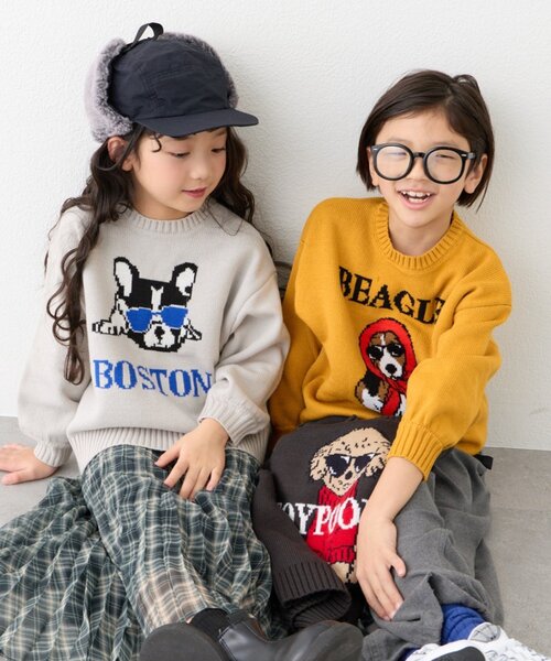 CIAOPANIC TYPY（チャオパニックティピー）の「【KIDS】【ジュニアサイズあり】犬ジャガードニット(OSORO)（ニット/セーター・キッズ・ライトグレー/イエロー/チャコールグレー・110/130/150）」の7枚目の写真