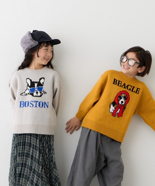 CIAOPANIC TYPY（チャオパニックティピー）の「【KIDS】【ジュニアサイズあり】犬ジャガードニット(OSORO)（ニット/セーター・キッズ・ライトグレー/イエロー/チャコールグレー・110/130/150）」の8枚目の写真