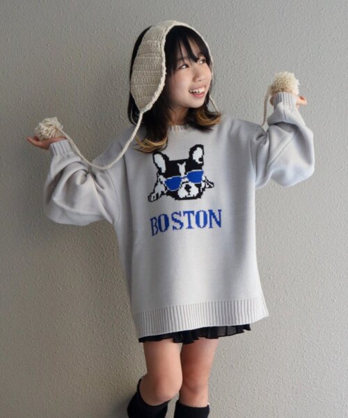 CIAOPANIC TYPY（チャオパニックティピー）の「【KIDS】【ジュニアサイズあり】犬ジャガードニット(OSORO)（ニット/セーター・キッズ・ライトグレー/イエロー/チャコールグレー・110/130/150）」の10枚目の写真