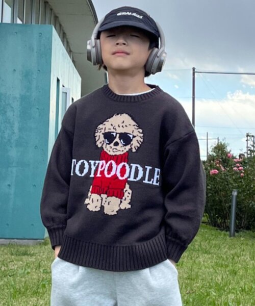 CIAOPANIC TYPY（チャオパニックティピー）の「【KIDS】【ジュニアサイズあり】犬ジャガードニット(OSORO)（ニット/セーター・キッズ・ライトグレー/イエロー/チャコールグレー・110/130/150）」の16枚目の写真