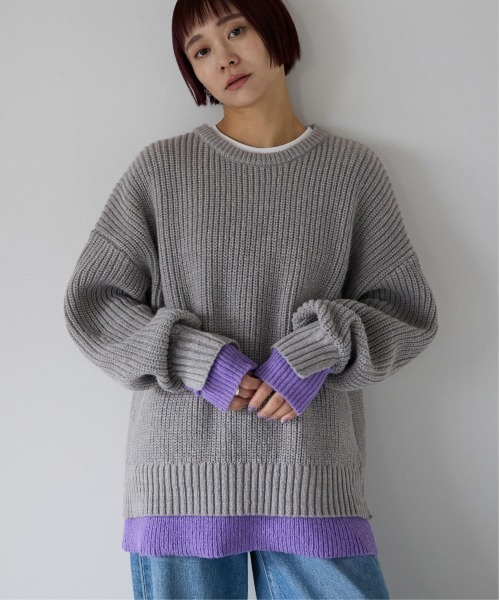 pocket（ポケット）の「配色レイヤード畦ニットプルオーバー（ニット/セーター・レディース・レッド/グレー/アイボリー/ブラック・FREE）」の3枚目の写真