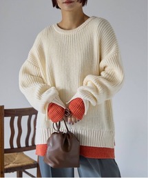 pocket | 配色レイヤード畦ニットプルオーバー(ニット/セーター)