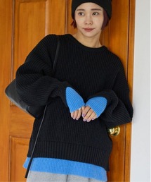 pocket | 配色レイヤード畦ニットプルオーバー(ニット/セーター)