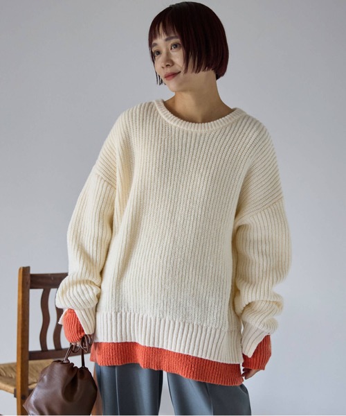pocket（ポケット）の「配色レイヤード畦ニットプルオーバー（ニット/セーター・レディース・レッド/グレー/アイボリー/ブラック・FREE）」の5枚目の写真
