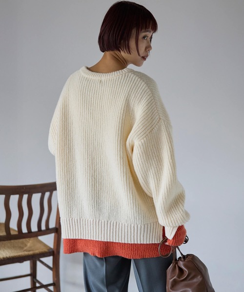 pocket（ポケット）の「配色レイヤード畦ニットプルオーバー（ニット/セーター・レディース・レッド/グレー/アイボリー/ブラック・FREE）」の7枚目の写真