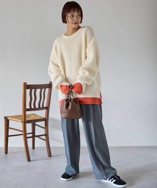 pocket（ポケット）の「配色レイヤード畦ニットプルオーバー（ニット/セーター・レディース・レッド/グレー/アイボリー/ブラック・FREE）」の10枚目の写真