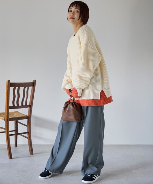 pocket（ポケット）の「配色レイヤード畦ニットプルオーバー（ニット/セーター・レディース・レッド/グレー/アイボリー/ブラック・FREE）」の11枚目の写真