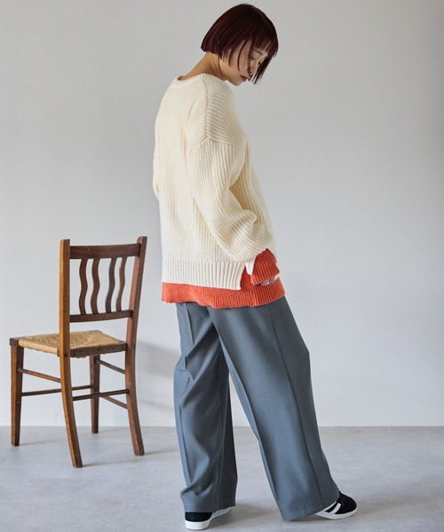 pocket（ポケット）の「配色レイヤード畦ニットプルオーバー（ニット/セーター・レディース・レッド/グレー/アイボリー/ブラック・FREE）」の12枚目の写真
