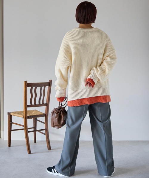 pocket（ポケット）の「配色レイヤード畦ニットプルオーバー（ニット/セーター・レディース・レッド/グレー/アイボリー/ブラック・FREE）」の13枚目の写真