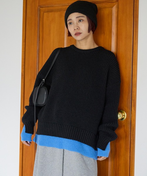 pocket（ポケット）の「配色レイヤード畦ニットプルオーバー（ニット/セーター・レディース・レッド/グレー/アイボリー/ブラック・FREE）」の14枚目の写真