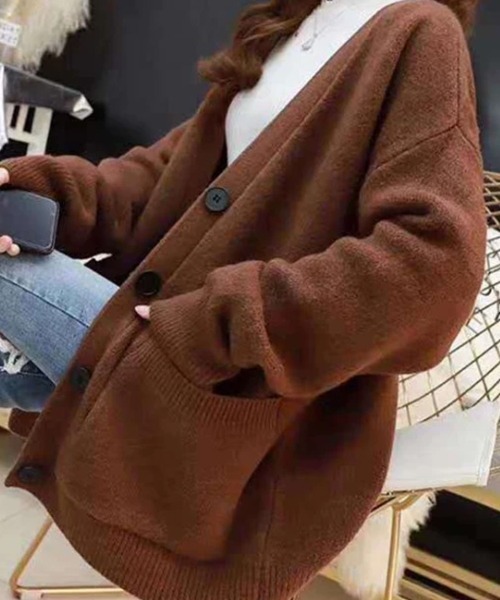 SallyLunn(サリーラン)の「オーバーニットロングカーディガン(ニット/セーター・レディース・ブラウン/イエロー/アイボリー/ブルー・FREE)」の3枚目の写真