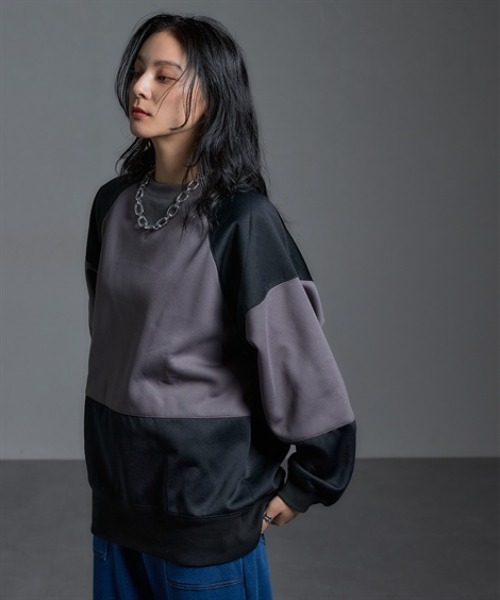 Soiunique（スワユニーク）の「【裏起毛】 オーバーサイズ配色切替プルオーバー ［Soiunique］（Tシャツ/カットソー・レディース・グリーン系/グレー系・M～Ｌ/L～LL）」の19枚目の写真