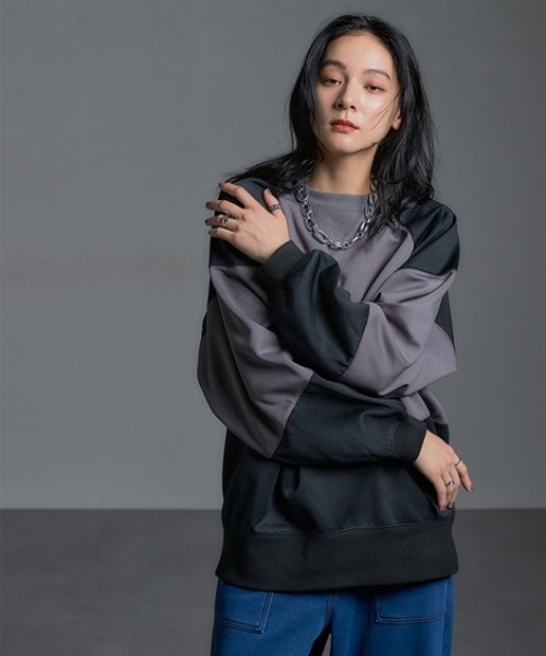 Soiunique（スワユニーク）の「【裏起毛】 オーバーサイズ配色切替プルオーバー ［Soiunique］（Tシャツ/カットソー・レディース・グリーン系/グレー系・M～Ｌ/L～LL）」の20枚目の写真
